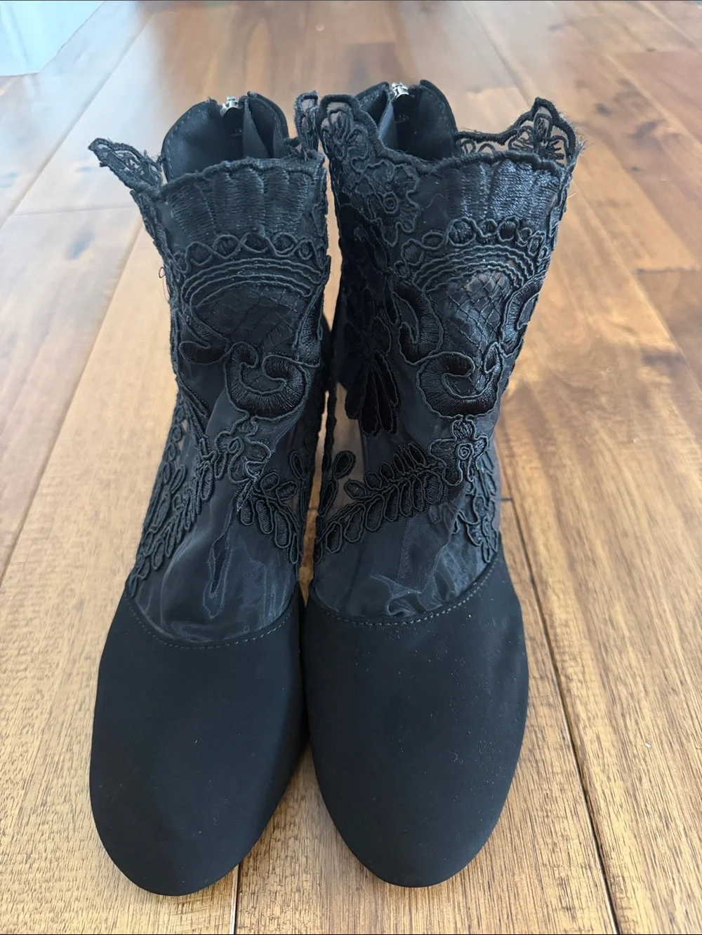 Women's Black Lace Embroidered Ankle Boots